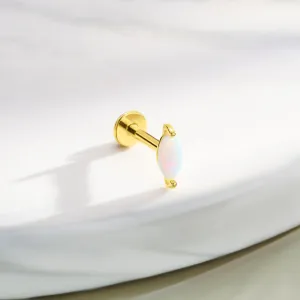 14K Solid Gold Marquise Opal Top Push Pin Cartilage Nose Stud
