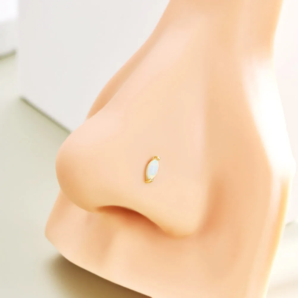 14K Solid Gold Marquise Opal Top Push Pin Cartilage Nose Stud