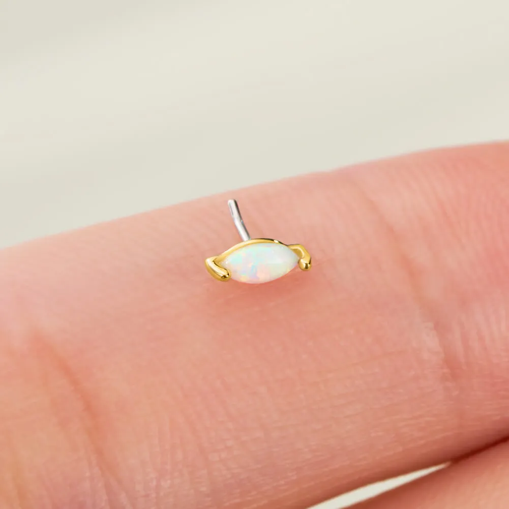 14K Solid Gold Marquise Opal Top Push Pin Cartilage Nose Stud
