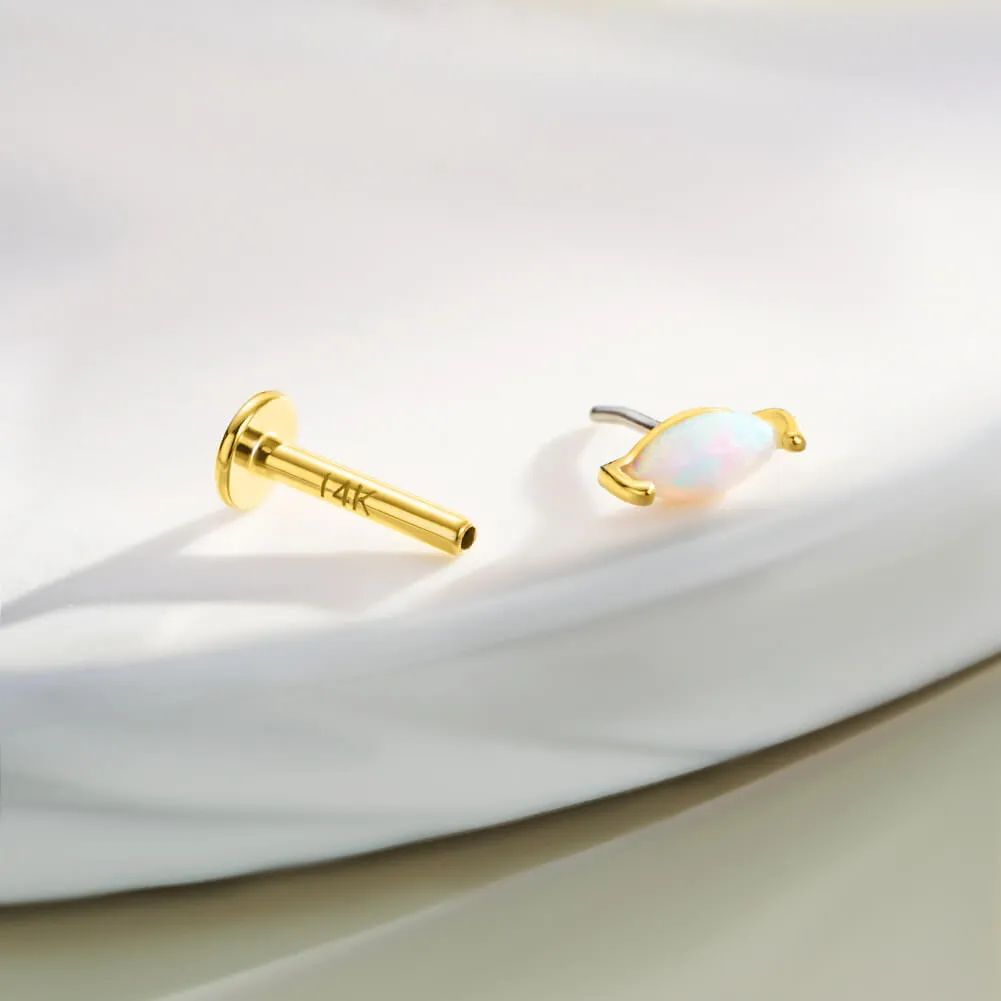 14K Solid Gold Marquise Opal Top Push Pin Cartilage Nose Stud