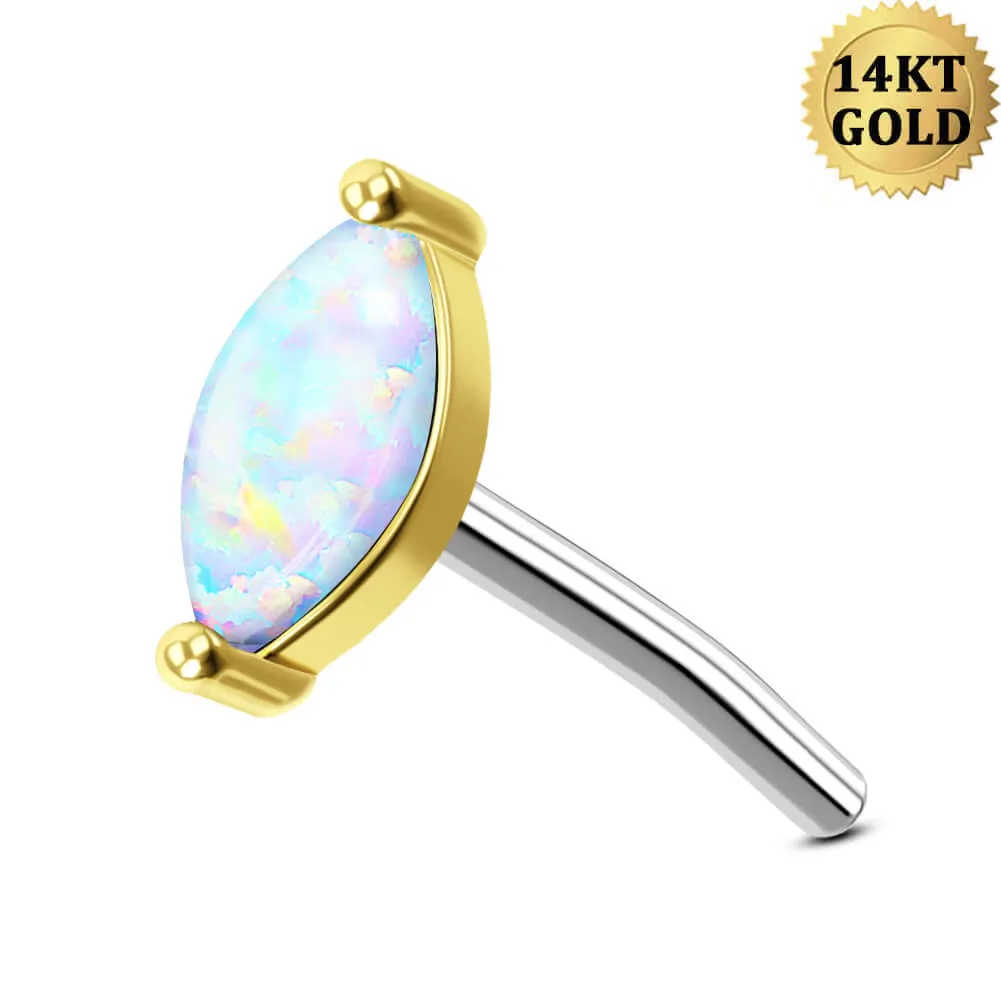 14K Solid Gold Marquise Opal Top Push Pin Cartilage Nose Stud