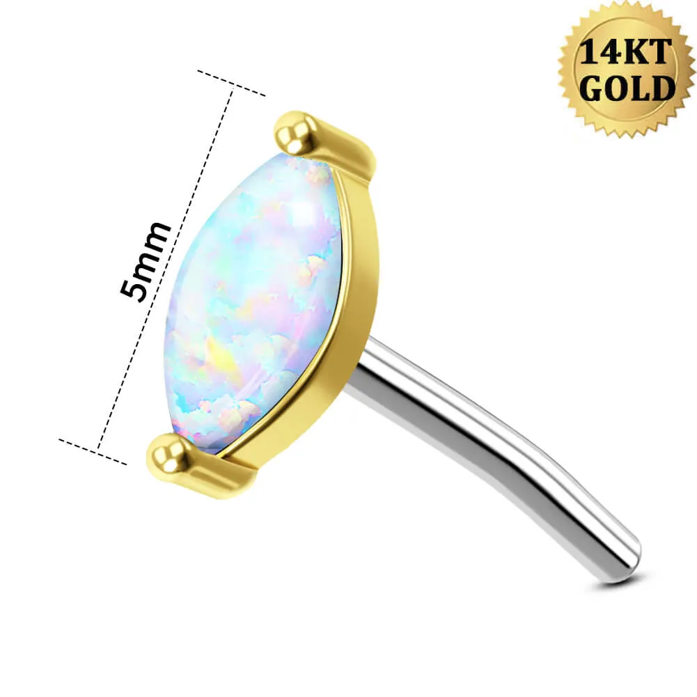14K Solid Gold Marquise Opal Top Push Pin Cartilage Nose Stud