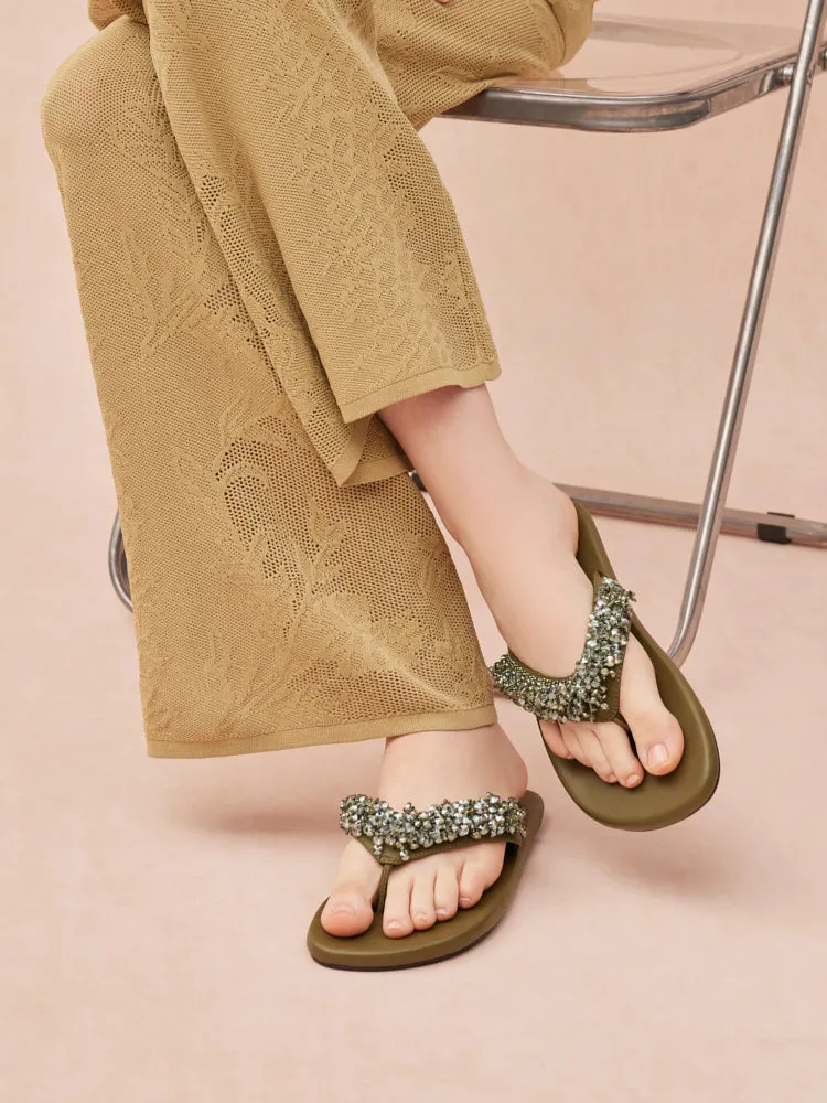 Brynn Beaded V-Strap Thong Sandals