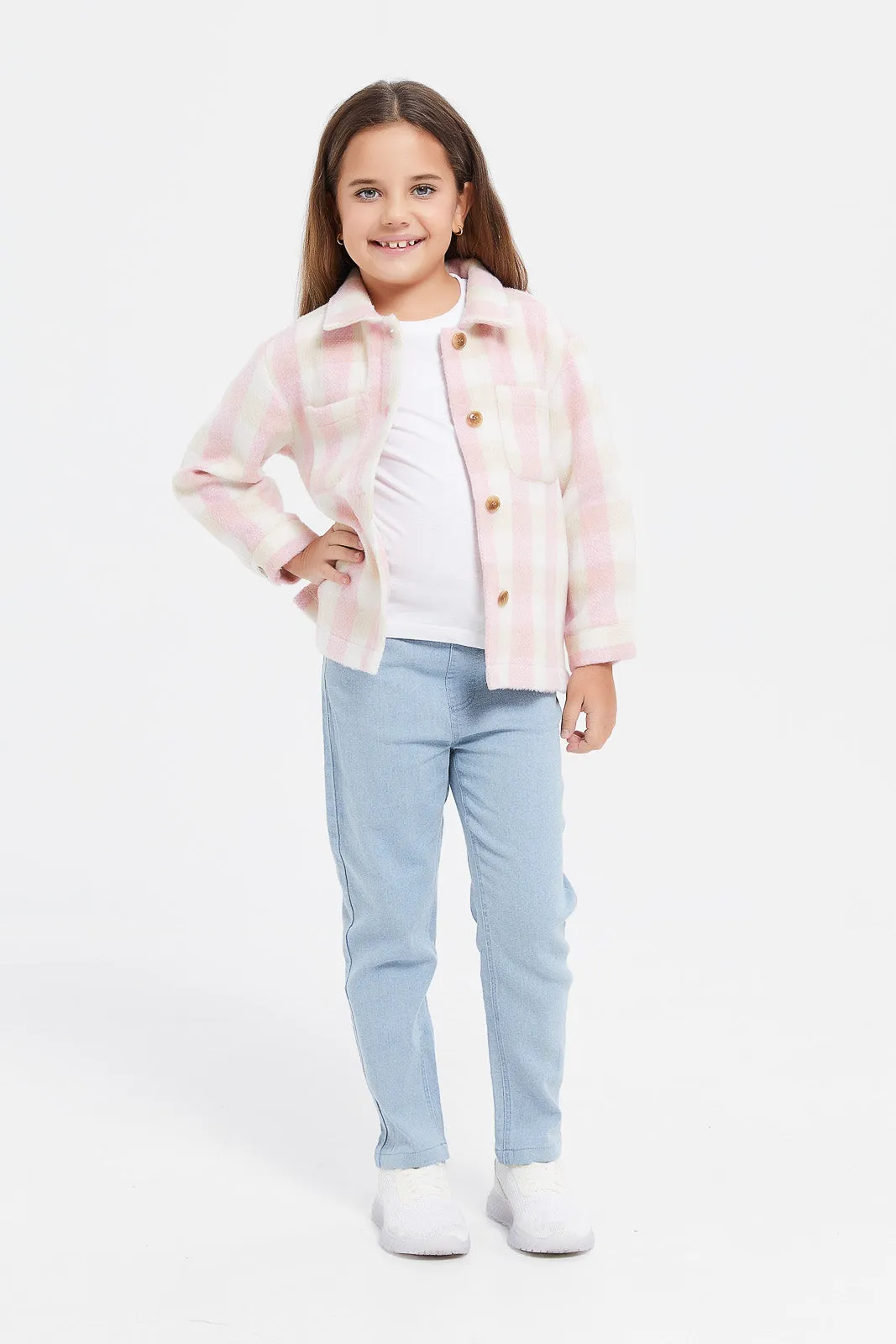 Girls Pink Checkered Jacket