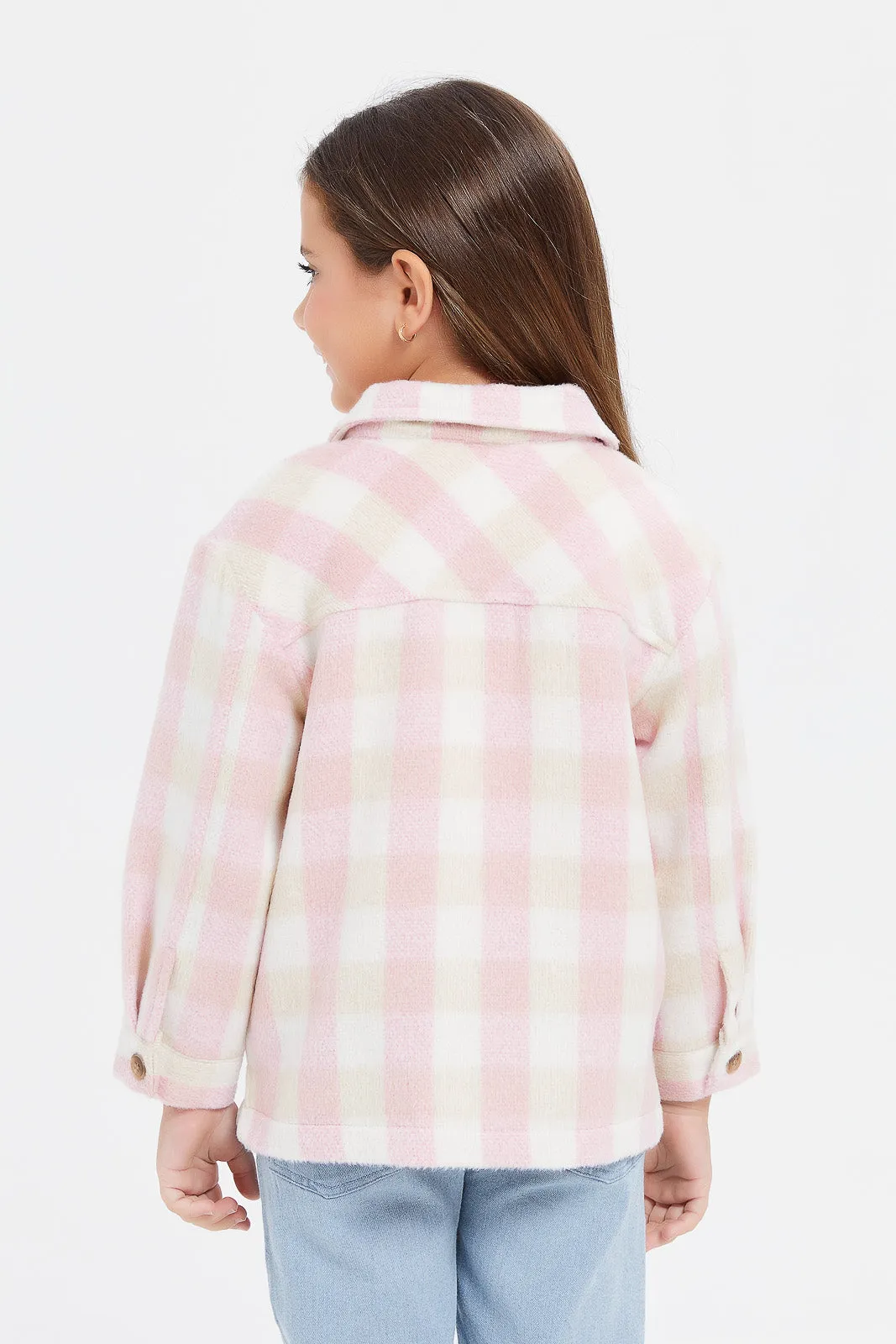 Girls Pink Checkered Jacket
