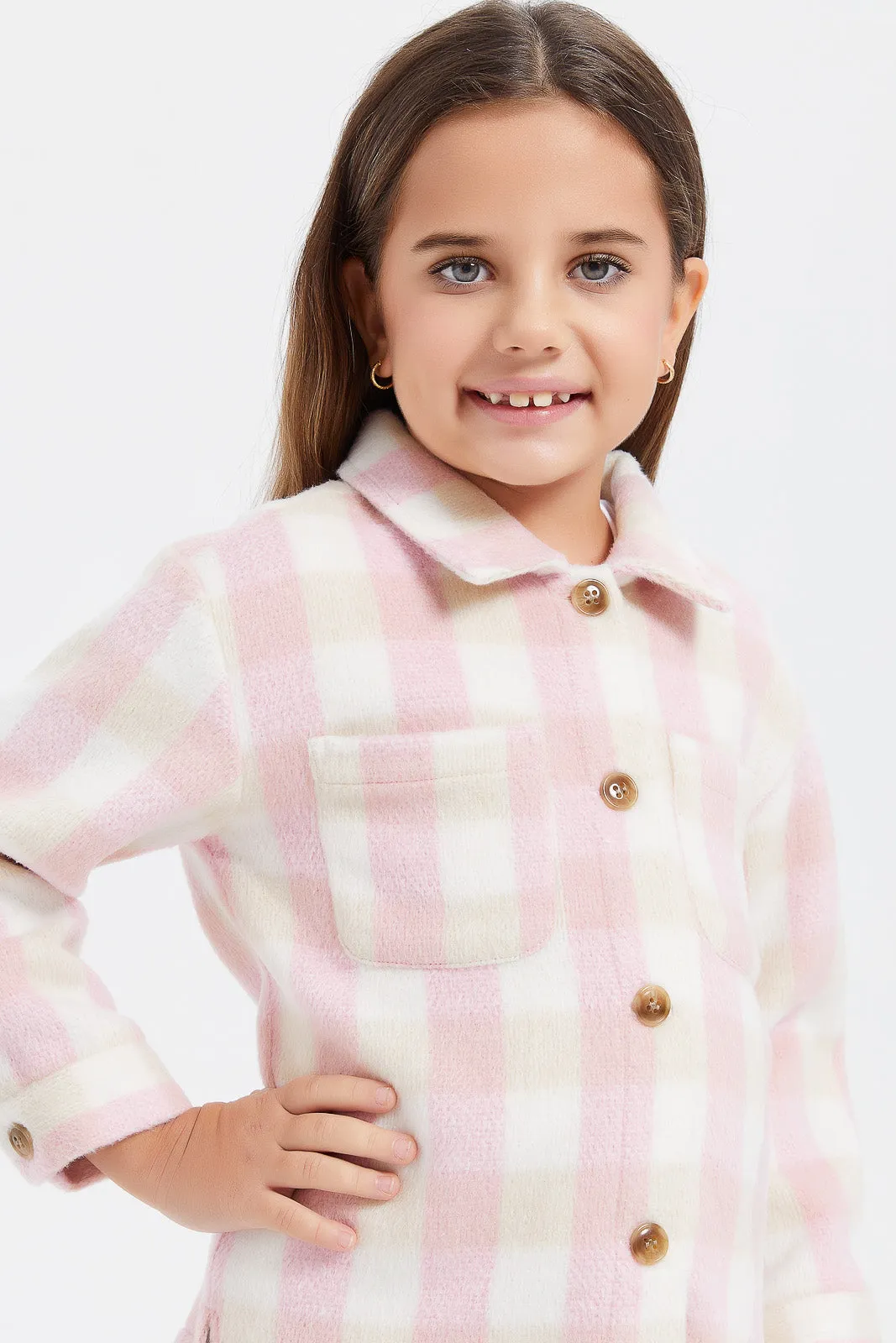 Girls Pink Checkered Jacket