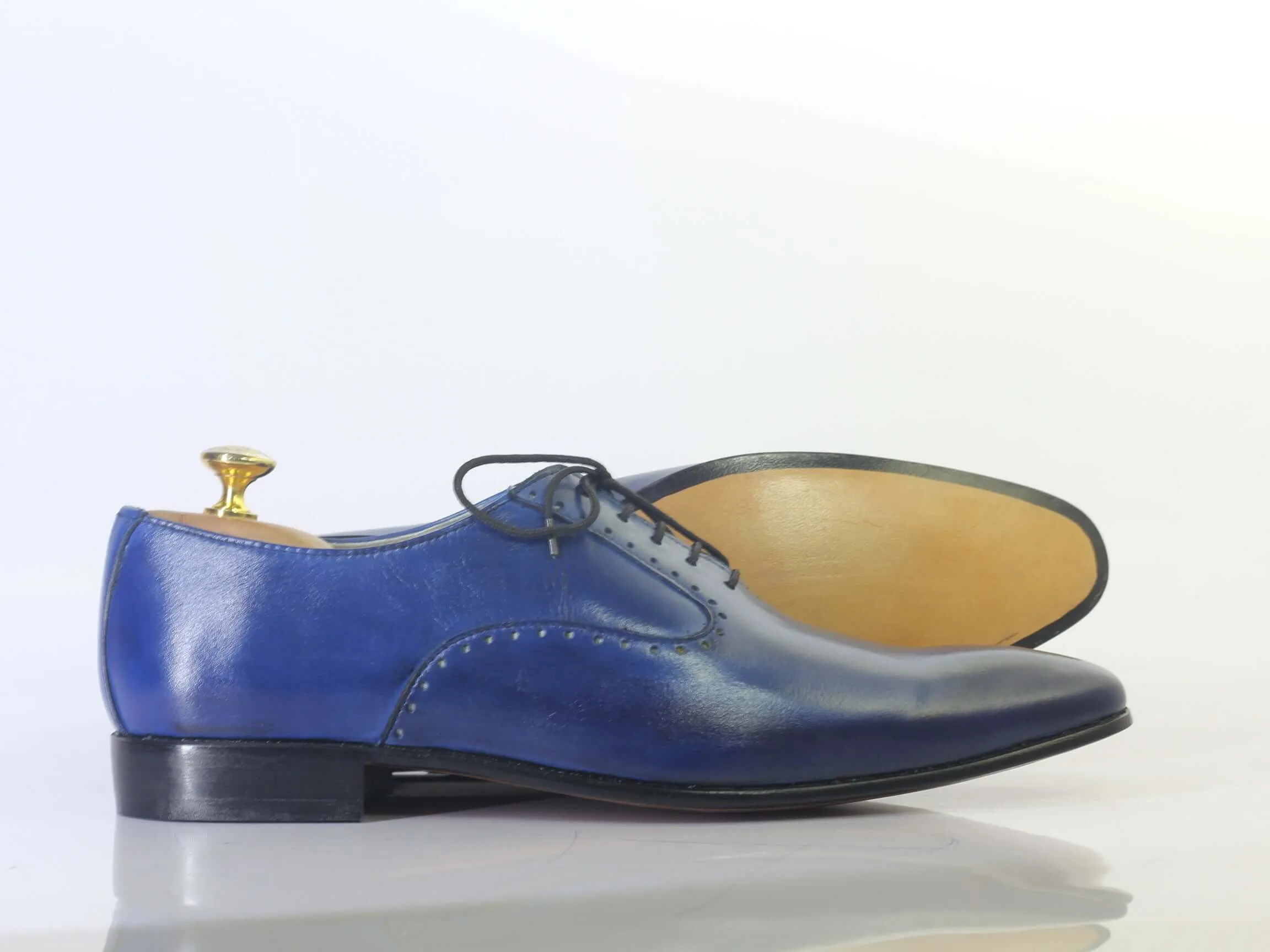 Handmade Men Blue Leather Pointed Toe Shoes, Men Dress Formal Designer Shoes