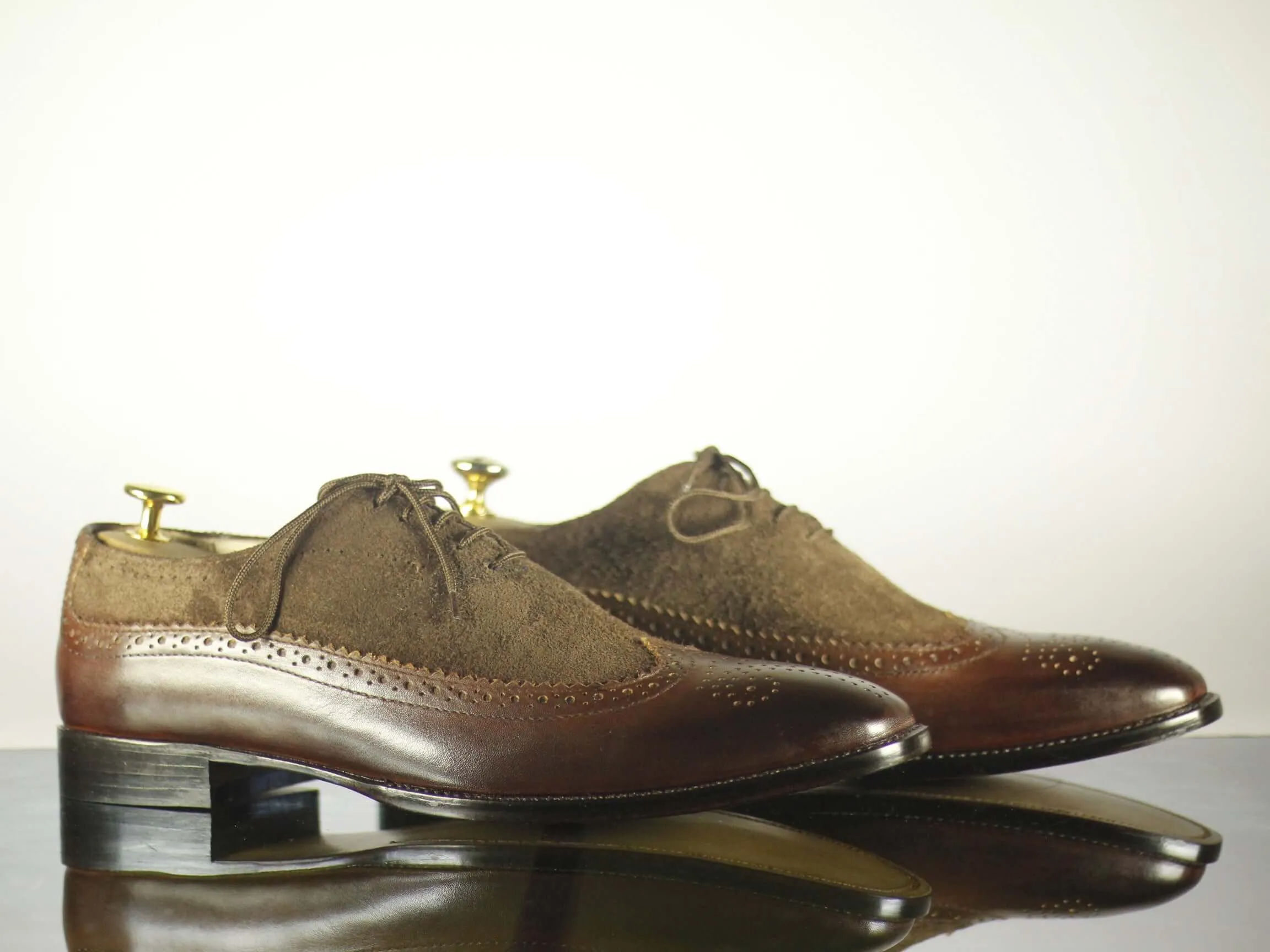 Handmade Men's Brown Wing Tip Brogue Leather Suede Lace Up Shoes, Men Designer Dress Formal Luxury Shoes