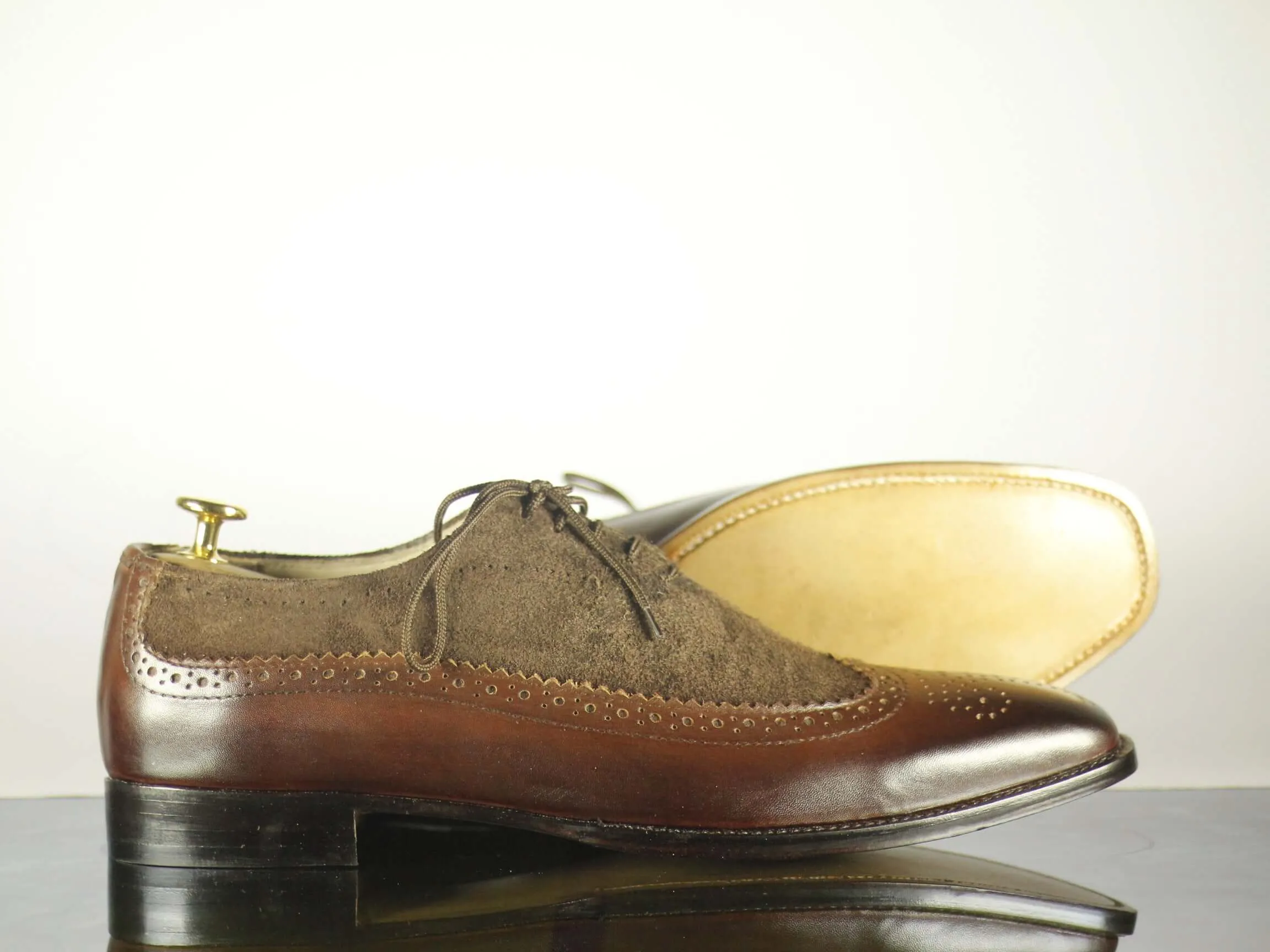 Handmade Men's Brown Wing Tip Brogue Leather Suede Lace Up Shoes, Men Designer Dress Formal Luxury Shoes