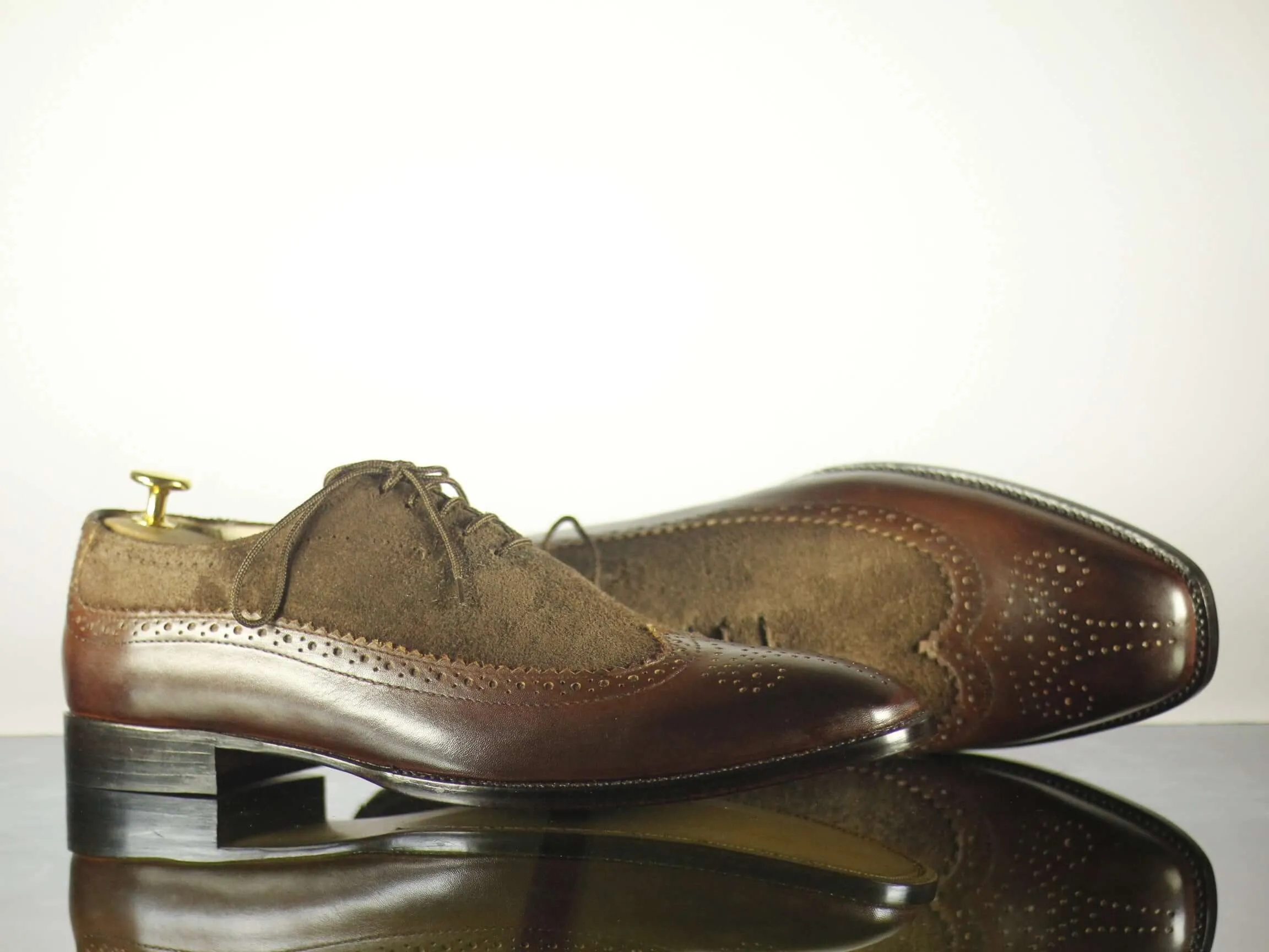 Handmade Men's Brown Wing Tip Brogue Leather Suede Lace Up Shoes, Men Designer Dress Formal Luxury Shoes
