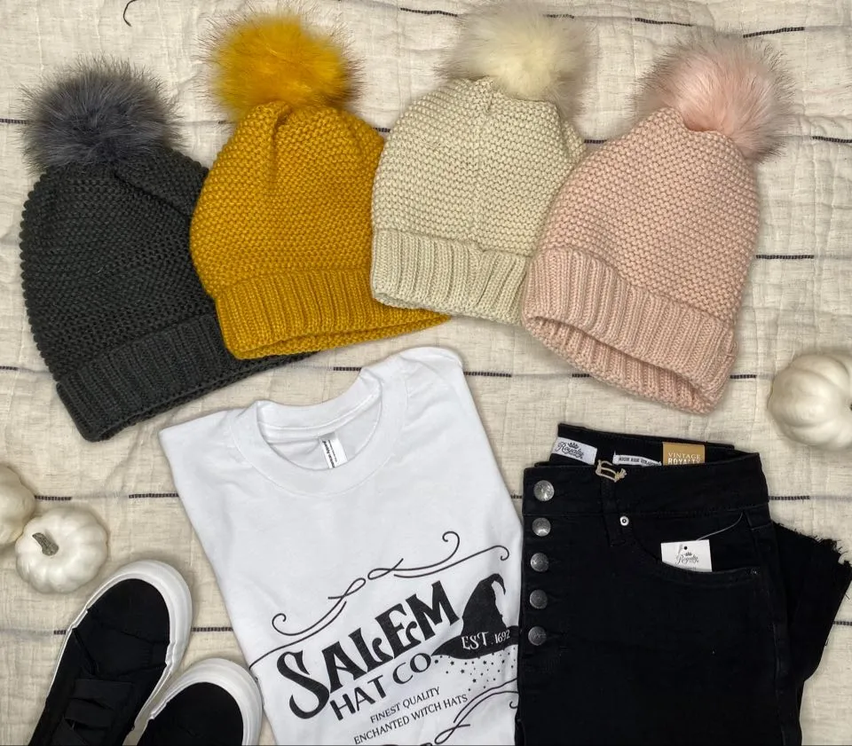Knitted Pom Pom Beanie - Final Sale