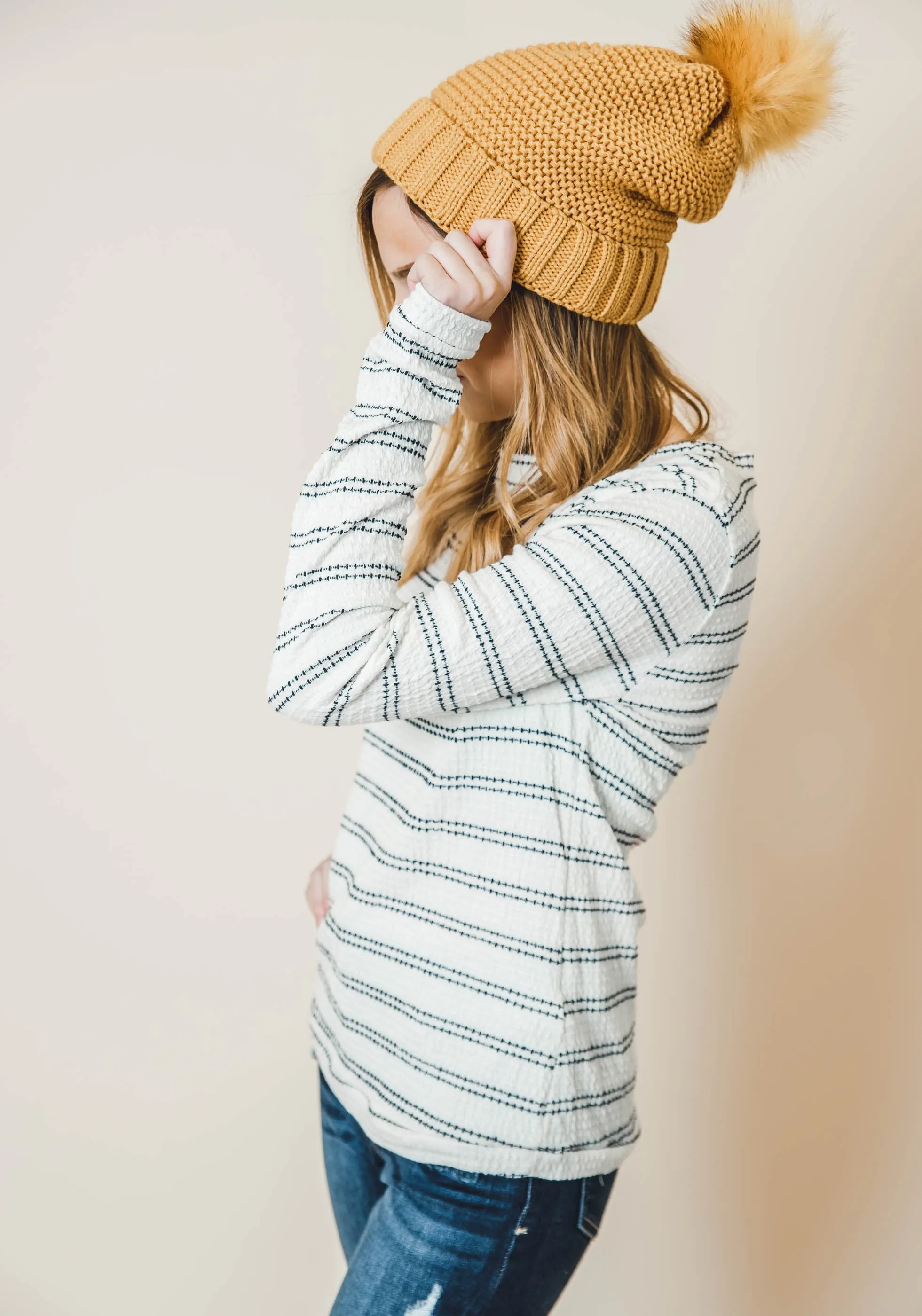 Knitted Pom Pom Beanie - Final Sale