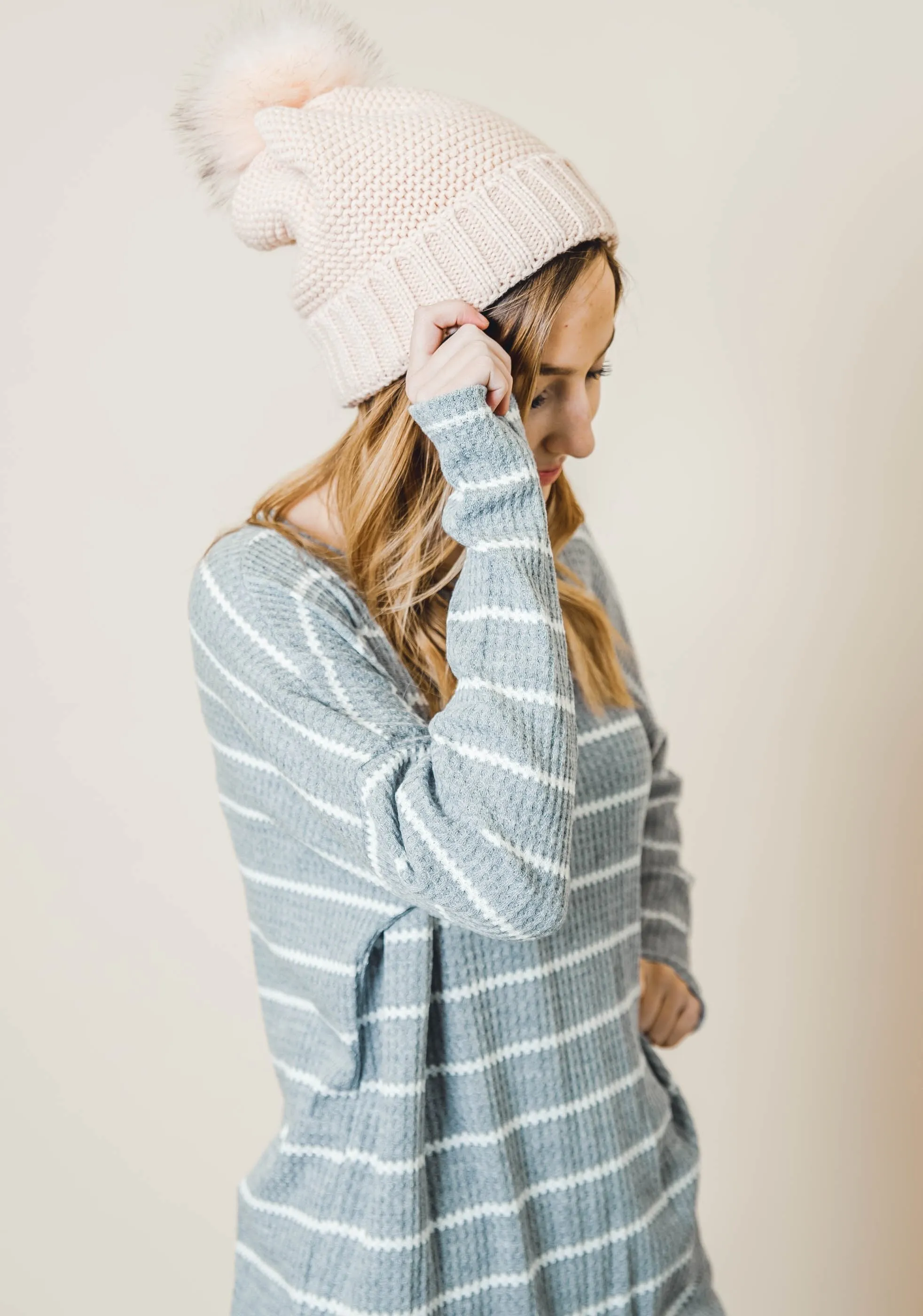Knitted Pom Pom Beanie - Final Sale