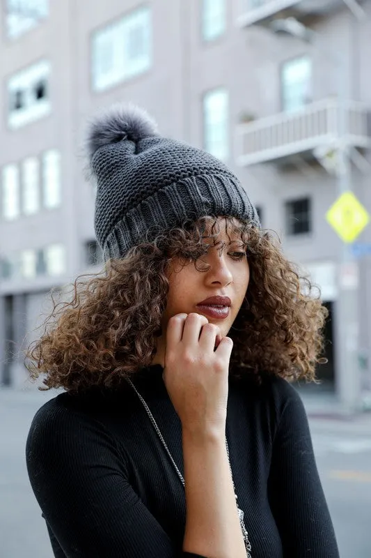 Knitted Pom Pom Beanie - Final Sale