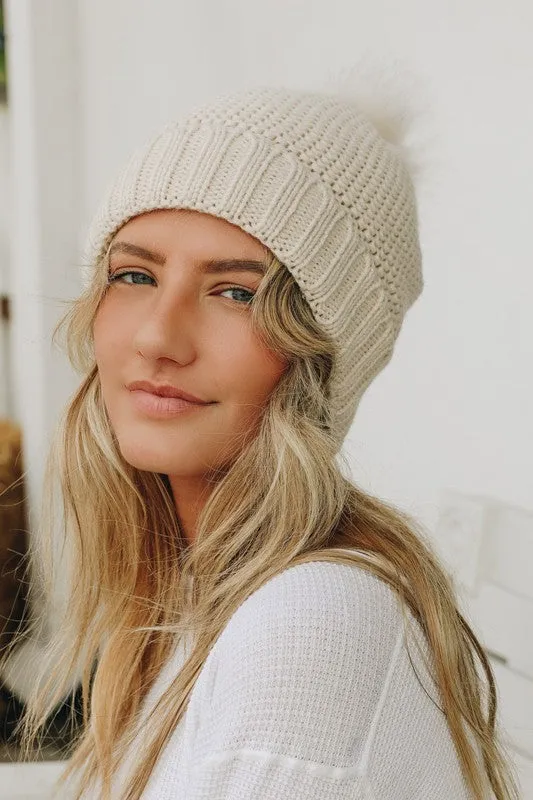 Knitted Pom Pom Beanie - Final Sale