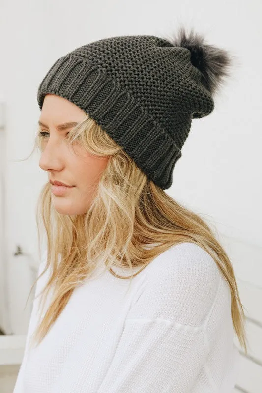Knitted Pom Pom Beanie - Final Sale