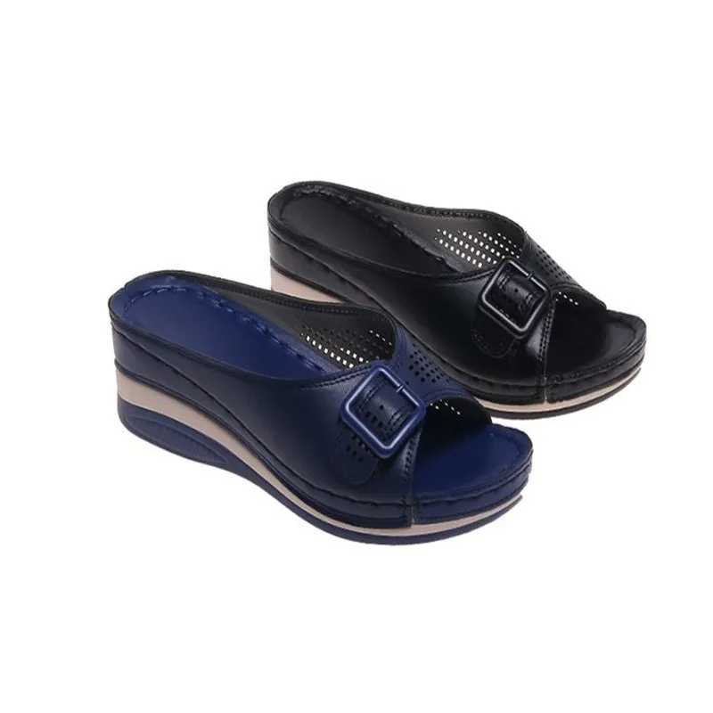 Large Size Slippers Female One-word with Fish Mouth Sandals and Slippers Slope Heel Platform Slope Heel Casual Shoes