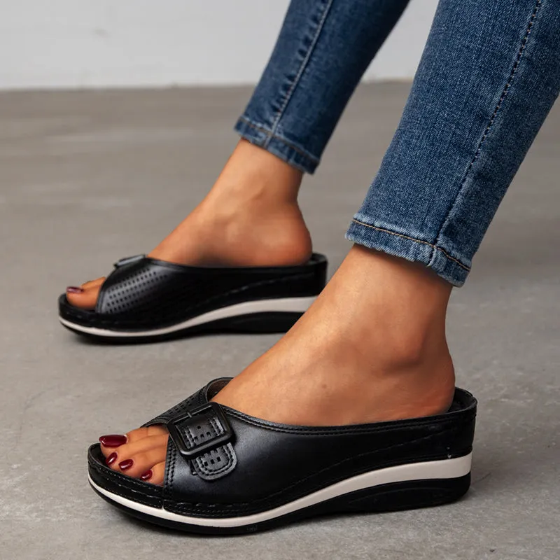 Large Size Slippers Female One-word with Fish Mouth Sandals and Slippers Slope Heel Platform Slope Heel Casual Shoes