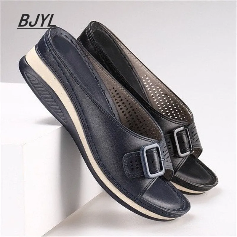 Large Size Slippers Female One-word with Fish Mouth Sandals and Slippers Slope Heel Platform Slope Heel Casual Shoes