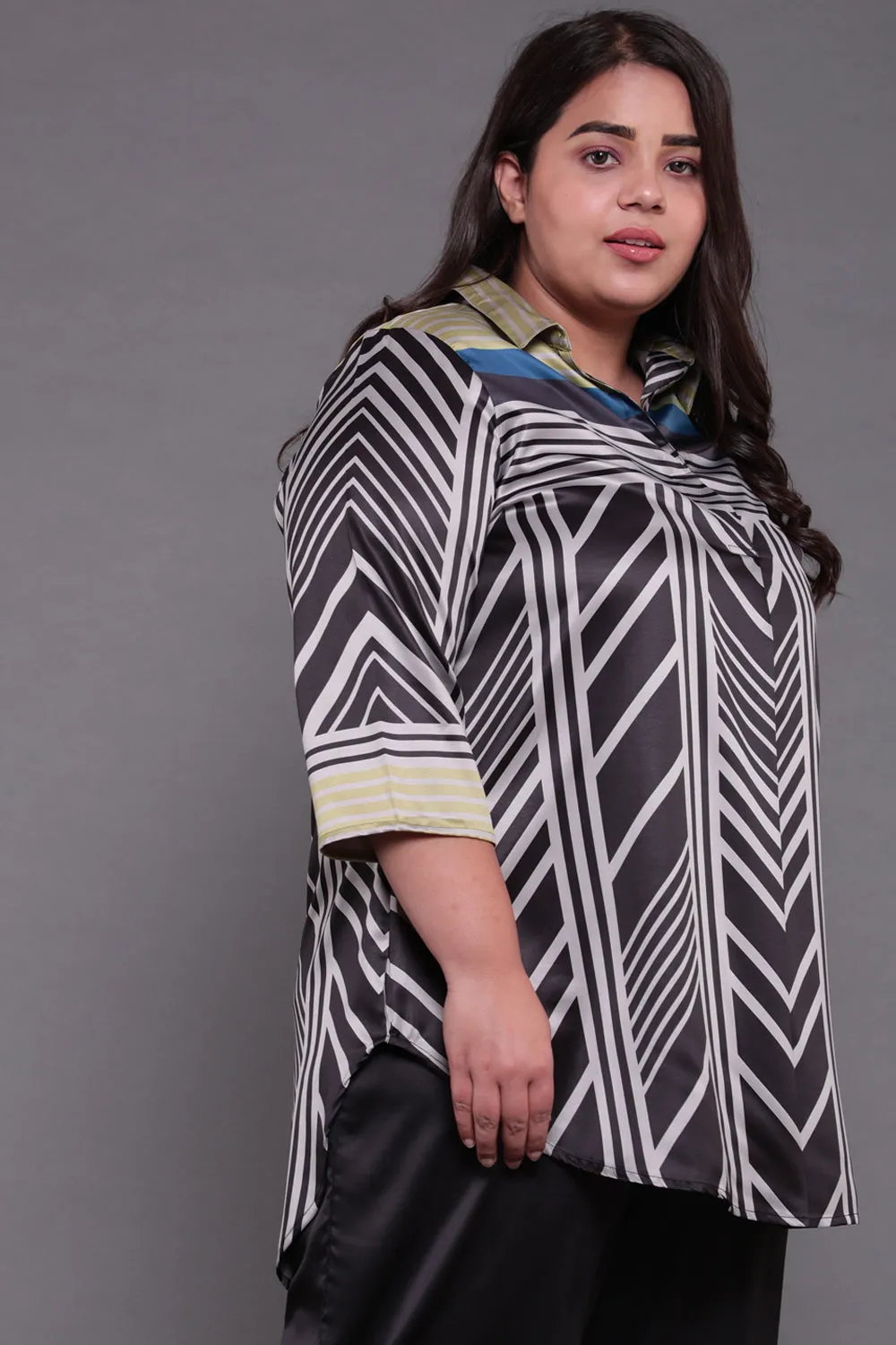 Monochrome Magic Centre Pleat Satin Top