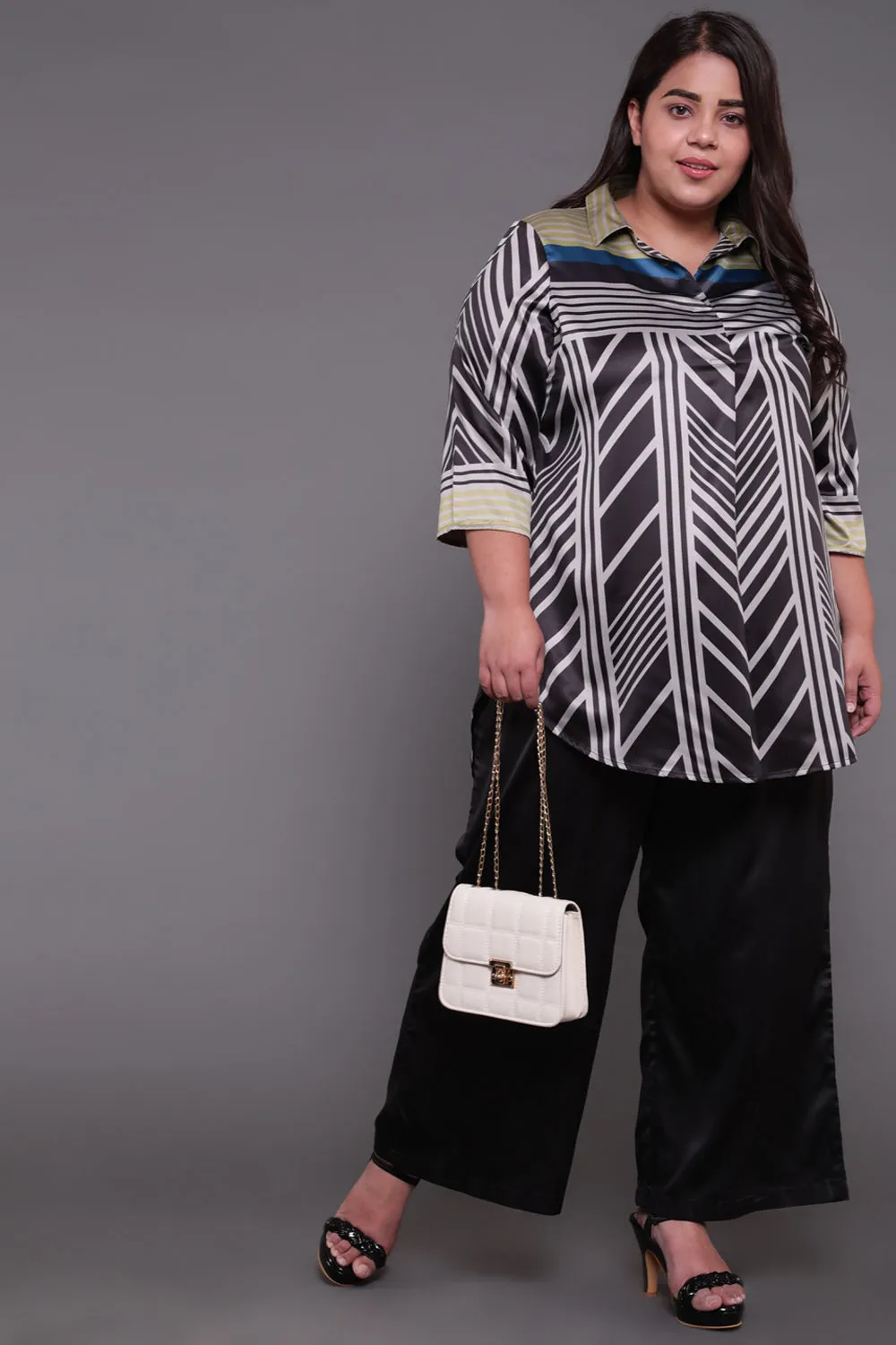 Monochrome Magic Centre Pleat Satin Top