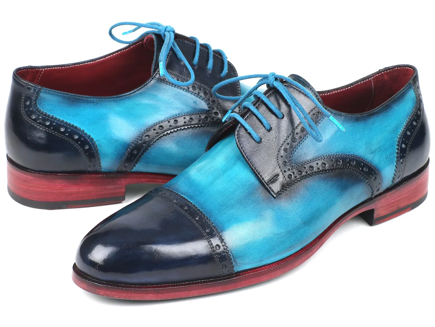 Paul Parkman Blue & Turquoise Cap-Toe Derby