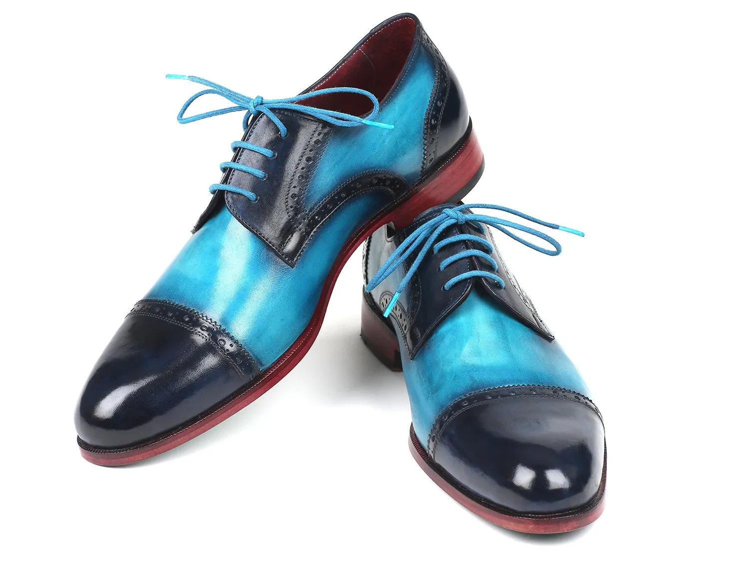 Paul Parkman Blue & Turquoise Cap-Toe Derby