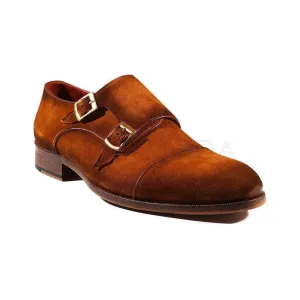 Paul Parkman Handmade Designer Shoes Men's Designer Shoes Camel Suede Captoe Monkstraps Loafers (PM2009)
