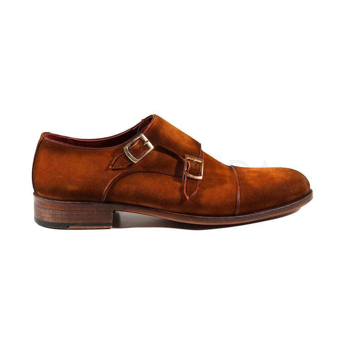 Paul Parkman Handmade Designer Shoes Men's Designer Shoes Camel Suede Captoe Monkstraps Loafers (PM2009)