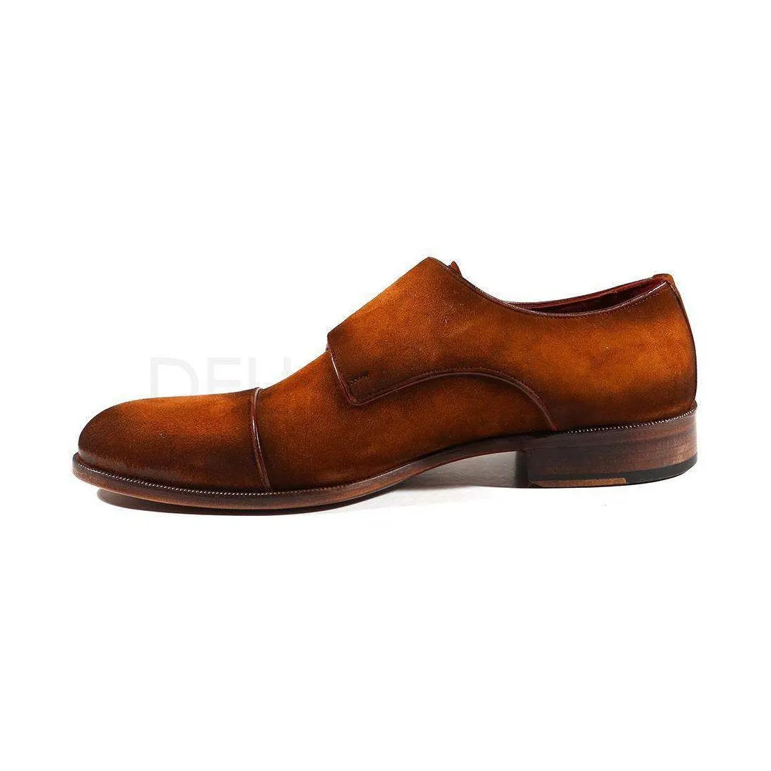 Paul Parkman Handmade Designer Shoes Men's Designer Shoes Camel Suede Captoe Monkstraps Loafers (PM2009)