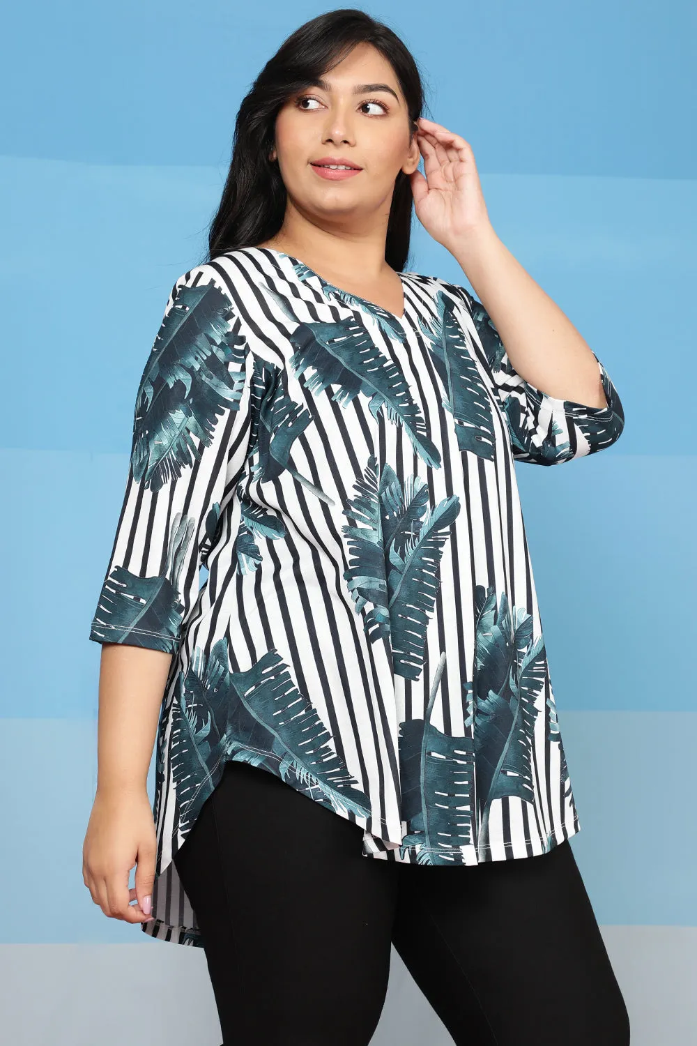 Plus Size Tropical Stripes Centre Pleat Top