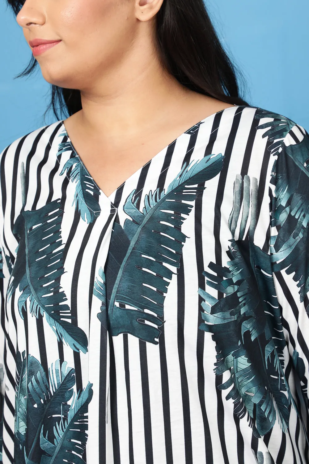 Plus Size Tropical Stripes Centre Pleat Top
