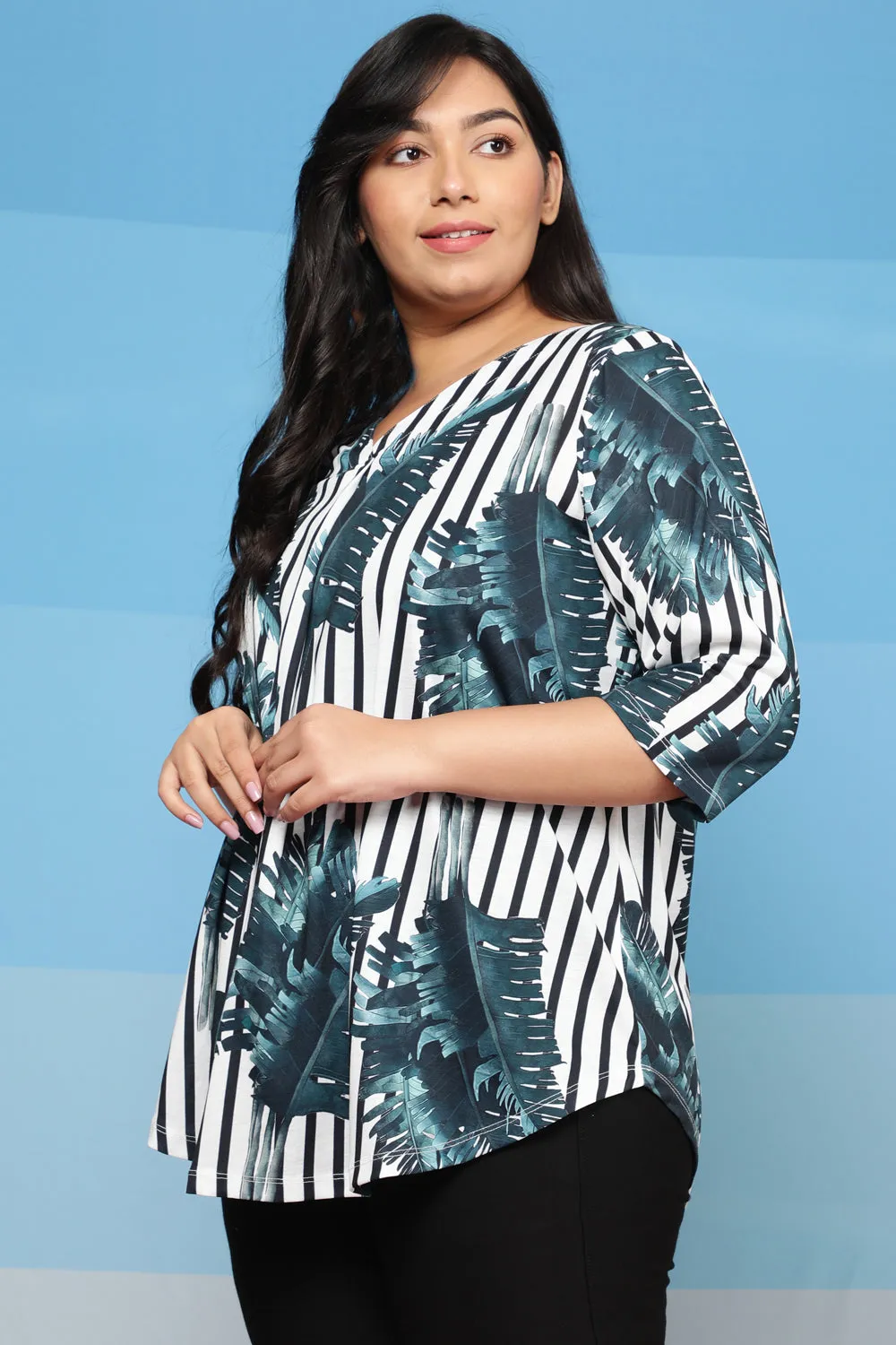 Plus Size Tropical Stripes Centre Pleat Top