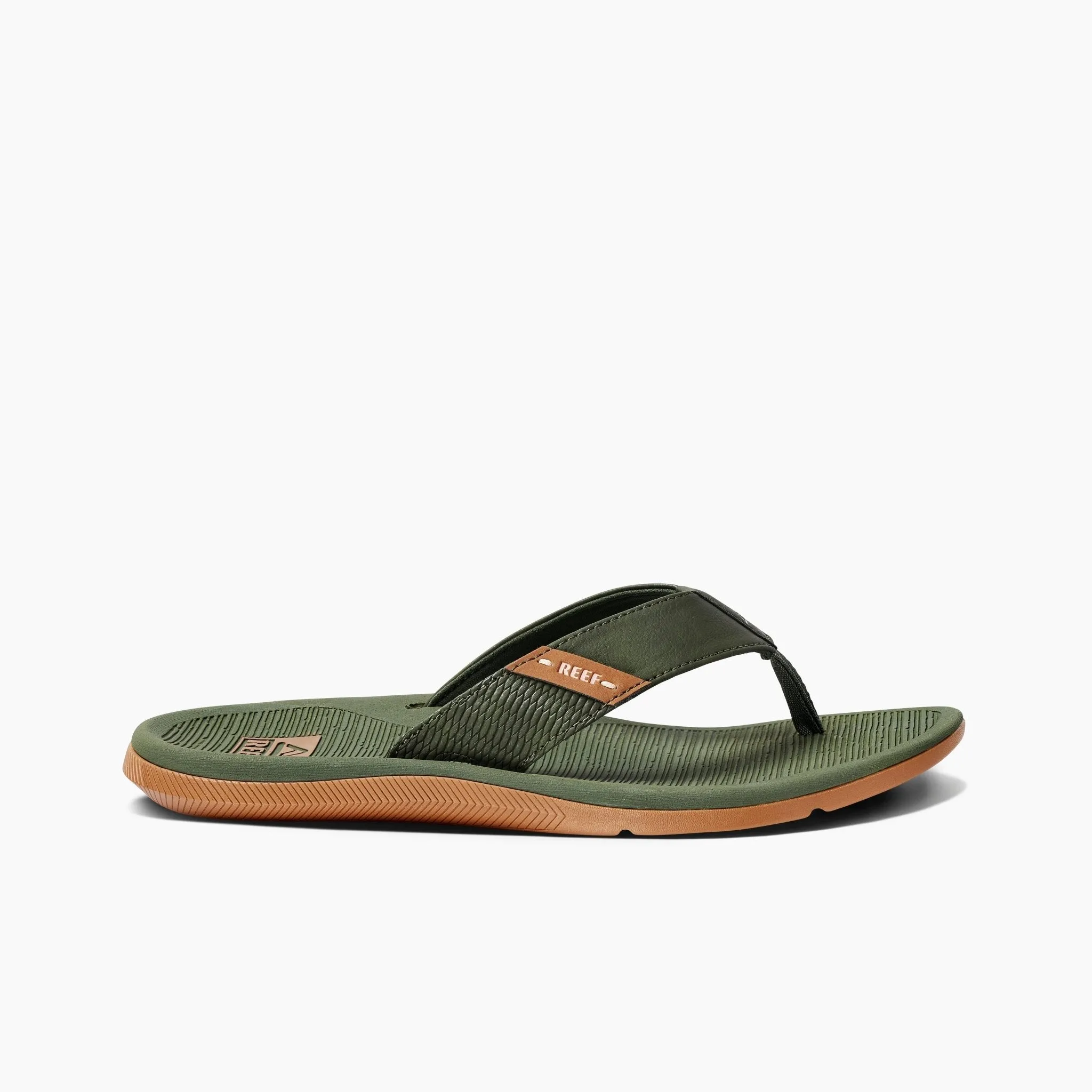 Reef "Santa Ana" Vegan Leather Men's Sandals in Olive/Gum