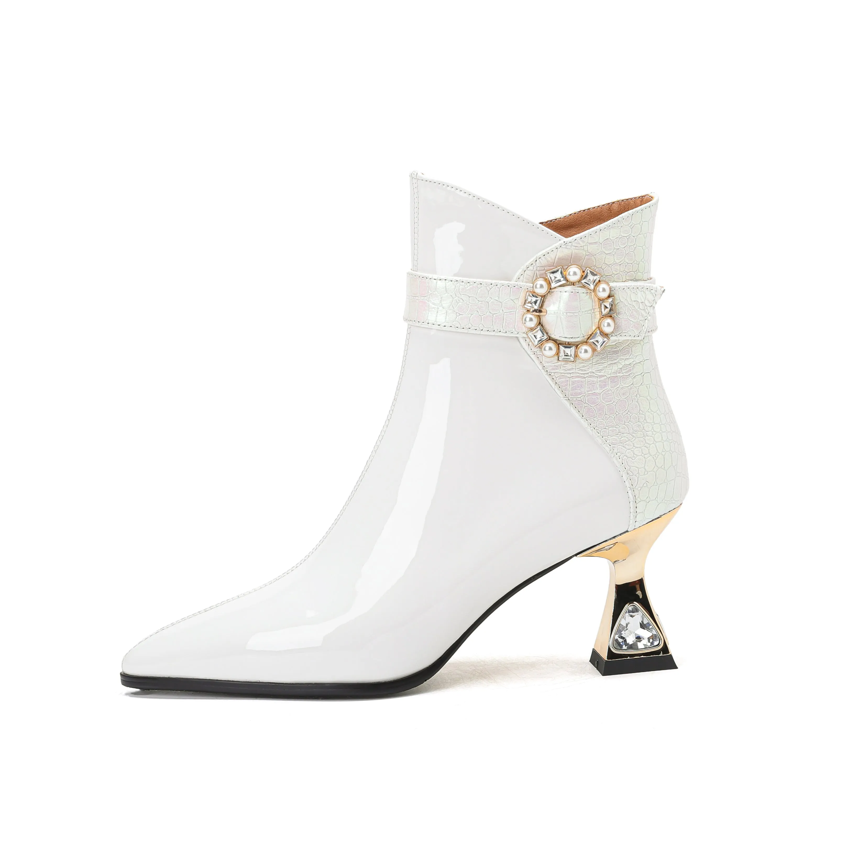TinaCus Women's Patent Leather Handmade Mid Heel Side Zip Up Elegant Ankle Boots