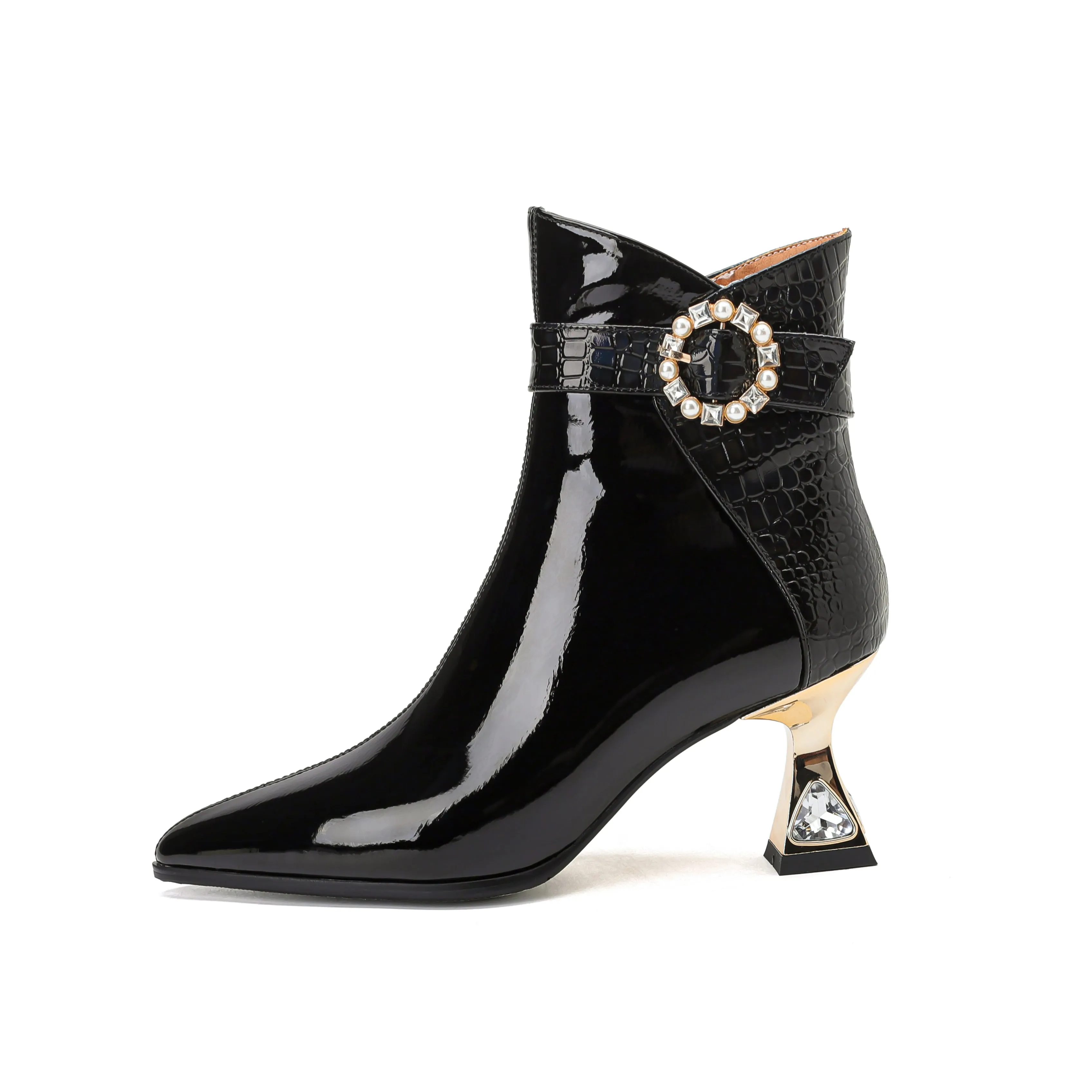 TinaCus Women's Patent Leather Handmade Mid Heel Side Zip Up Elegant Ankle Boots