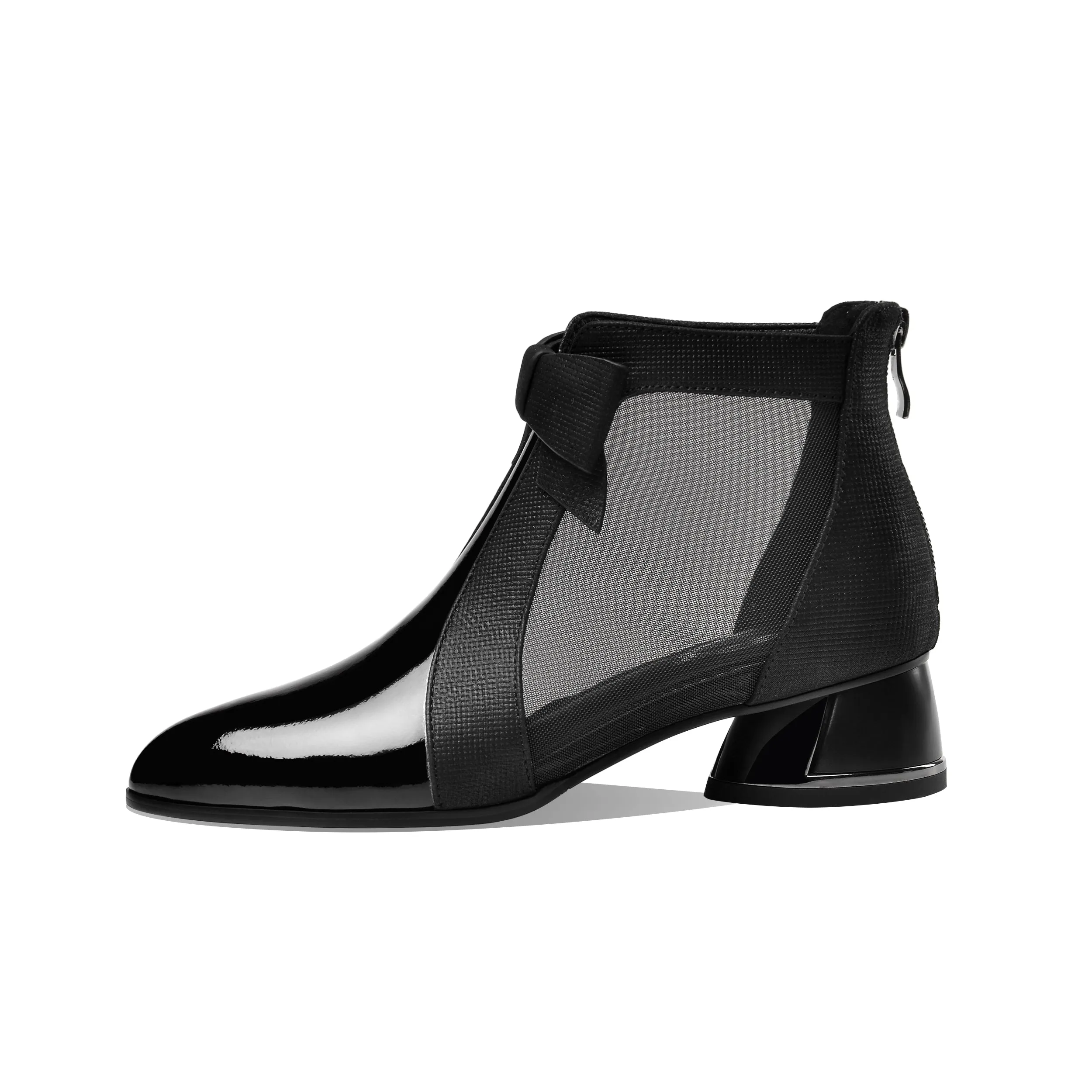 TinaCus Women's Patent Leather Pointed Toe Cute Bowknot Handmade Low Chunky Heel Stylish Ankle Boots with Back Zipper