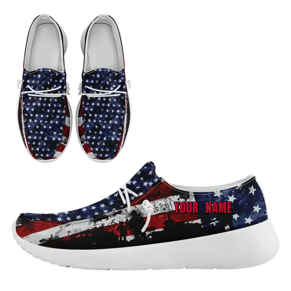 Unique Gift,Personalized  America Flag Sneakers, Custom Patriotic Loafer Shoes,  Canvas Slip On Shoes,
FN018-24020303-7w