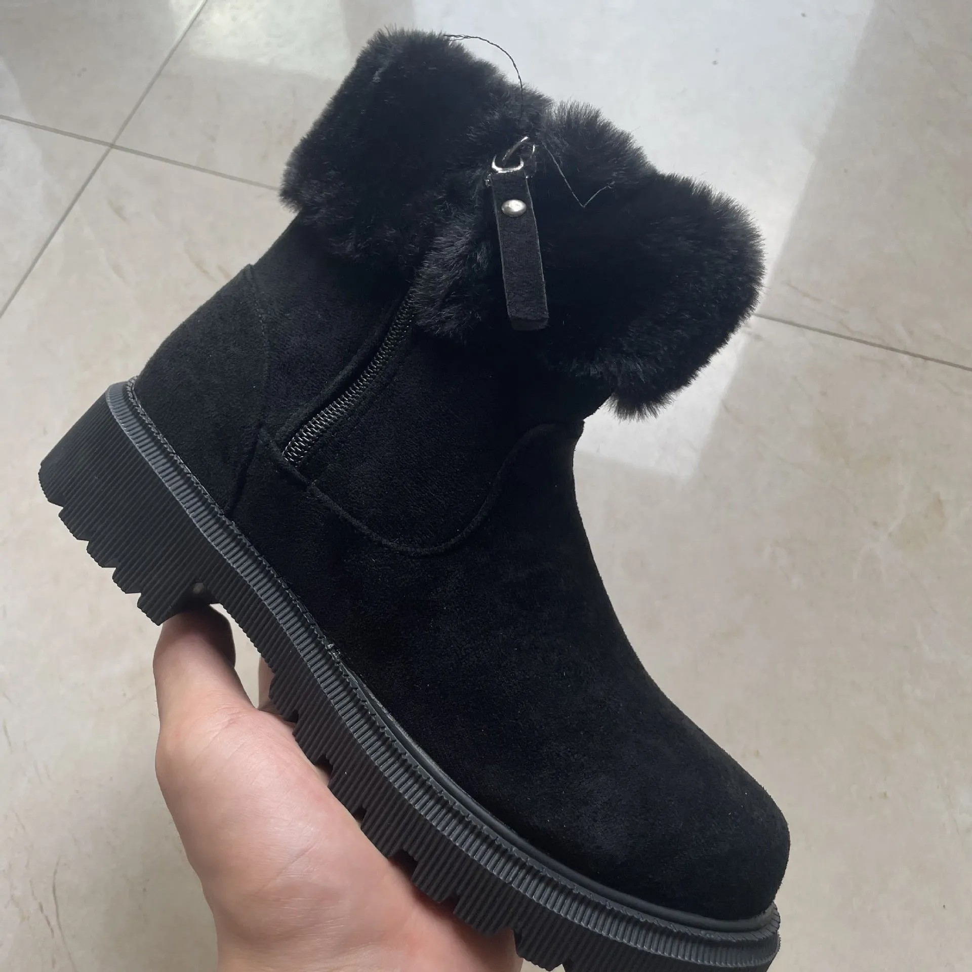 Warm Plush Boots Winter Side-Zipper Snow Boot For Women Outdoor Thickened Low-heelded Shoes