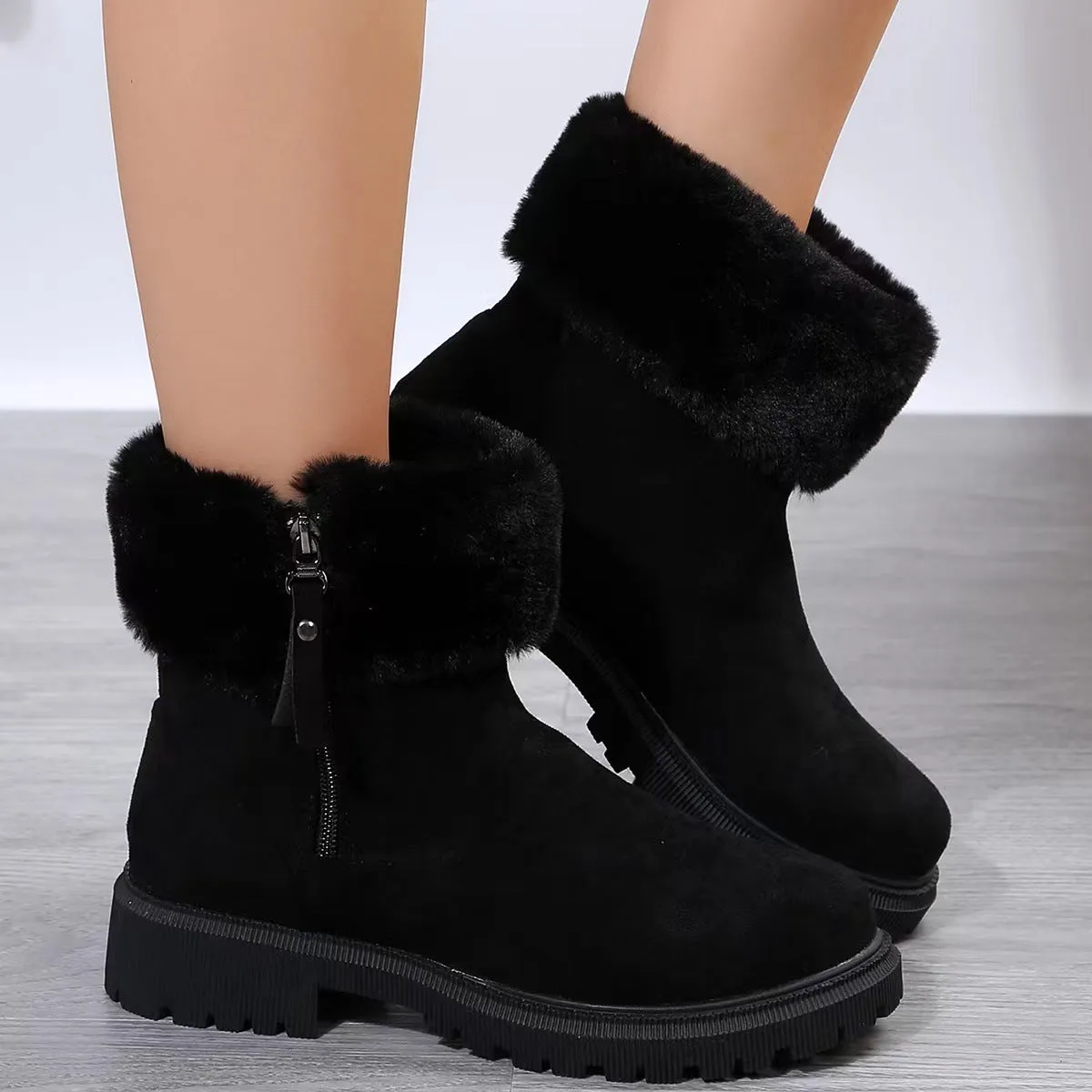 Warm Plush Boots Winter Side-Zipper Snow Boot For Women Outdoor Thickened Low-heelded Shoes