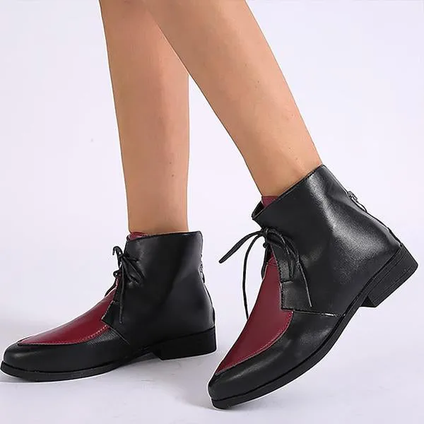 Women's Casual Retro Colorblock Lace-up Booties 07569296S