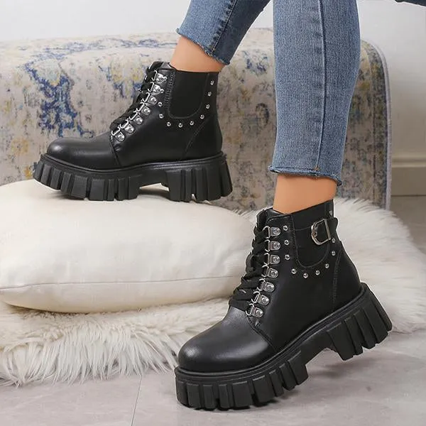 Women's Fashion Rivet Lace-Up Thick-Soled Martin Boots 67274887S