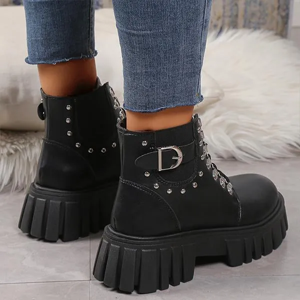 Women's Fashion Rivet Lace-Up Thick-Soled Martin Boots 67274887S
