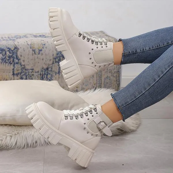 Women's Fashion Rivet Lace-Up Thick-Soled Martin Boots 67274887S