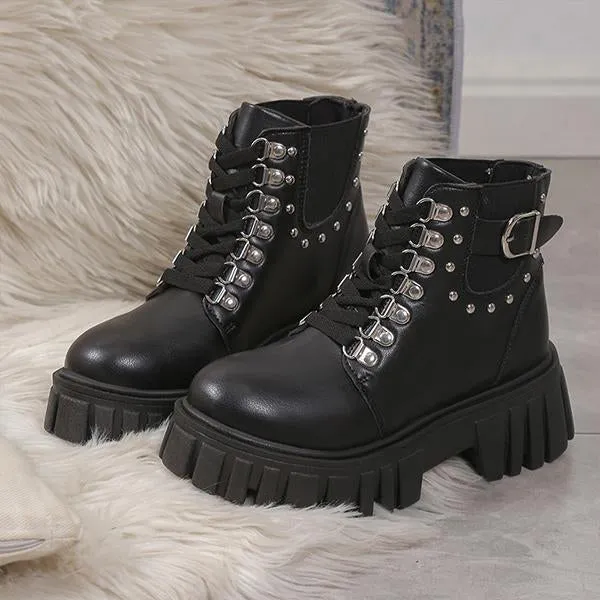 Women's Fashion Rivet Lace-Up Thick-Soled Martin Boots 67274887S