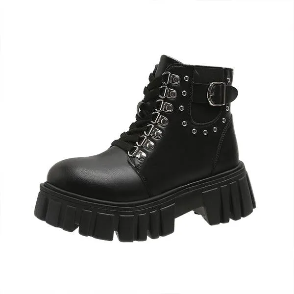 Women's Fashion Rivet Lace-Up Thick-Soled Martin Boots 67274887S