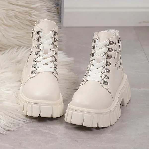 Women's Fashion Rivet Lace-Up Thick-Soled Martin Boots 67274887S