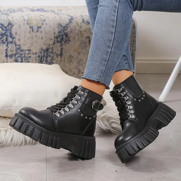 Women's Fashion Rivet Lace-Up Thick-Soled Martin Boots 67274887S