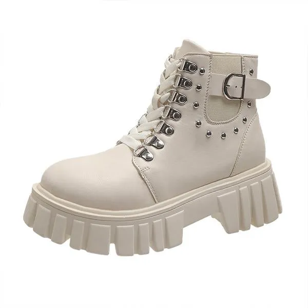 Women's Fashion Rivet Lace-Up Thick-Soled Martin Boots 67274887S