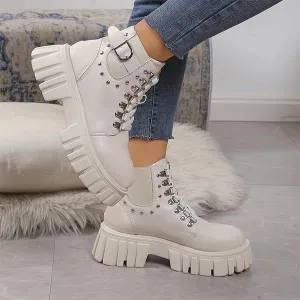 Women's Fashion Rivet Lace-Up Thick-Soled Martin Boots 67274887S